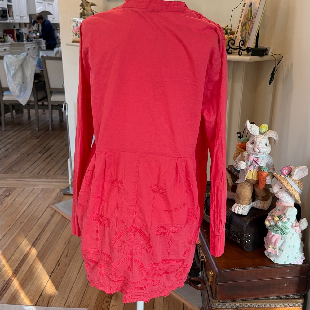 Soft Surroundings "Alka" Embroidered Tunic, Deep Coral Size Xl View 6